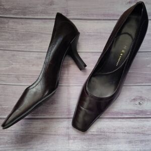 Nine & Co. Pointed Square-Toe Pumps in Dark Brown
